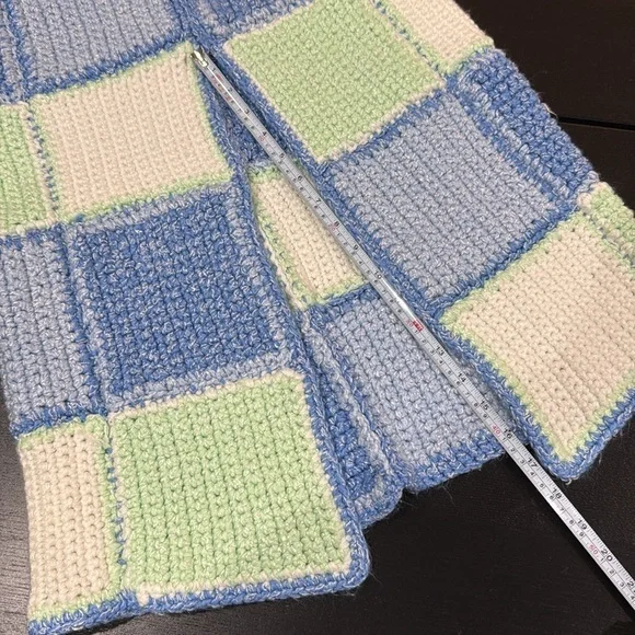 Handmade Knit Crochet Blue Green and White Skirt - Picture 10 of 10